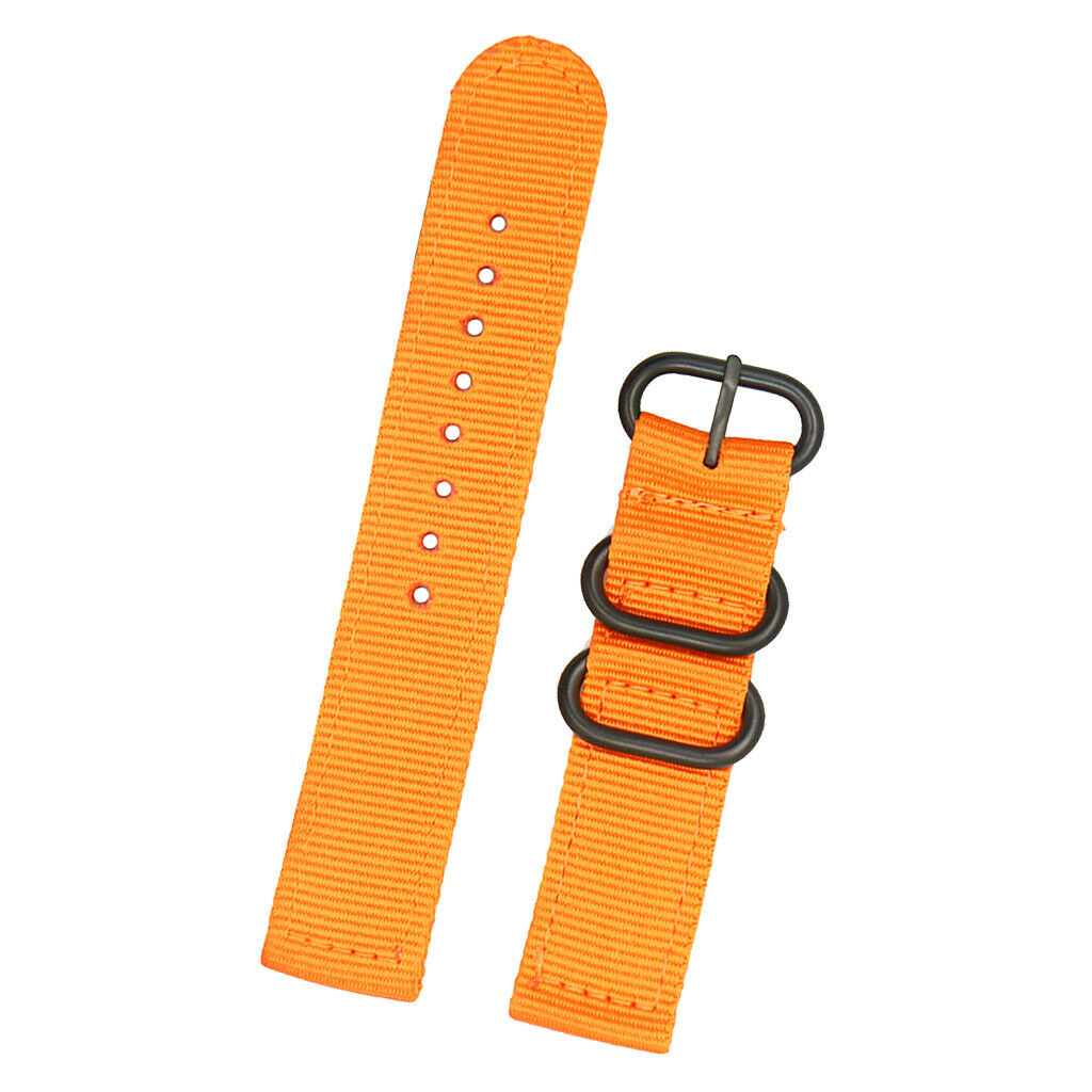 Orange Nylon Strap Black Stainless Steel 3-ring Buckle Wristband 24mm