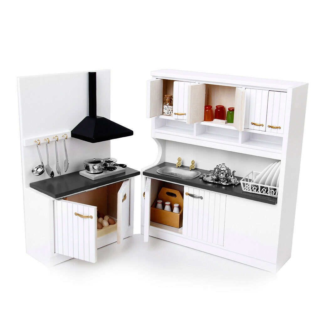 1/12 Wood Wooden Miniatures Cabinet White Cupboard Decoration Accessories