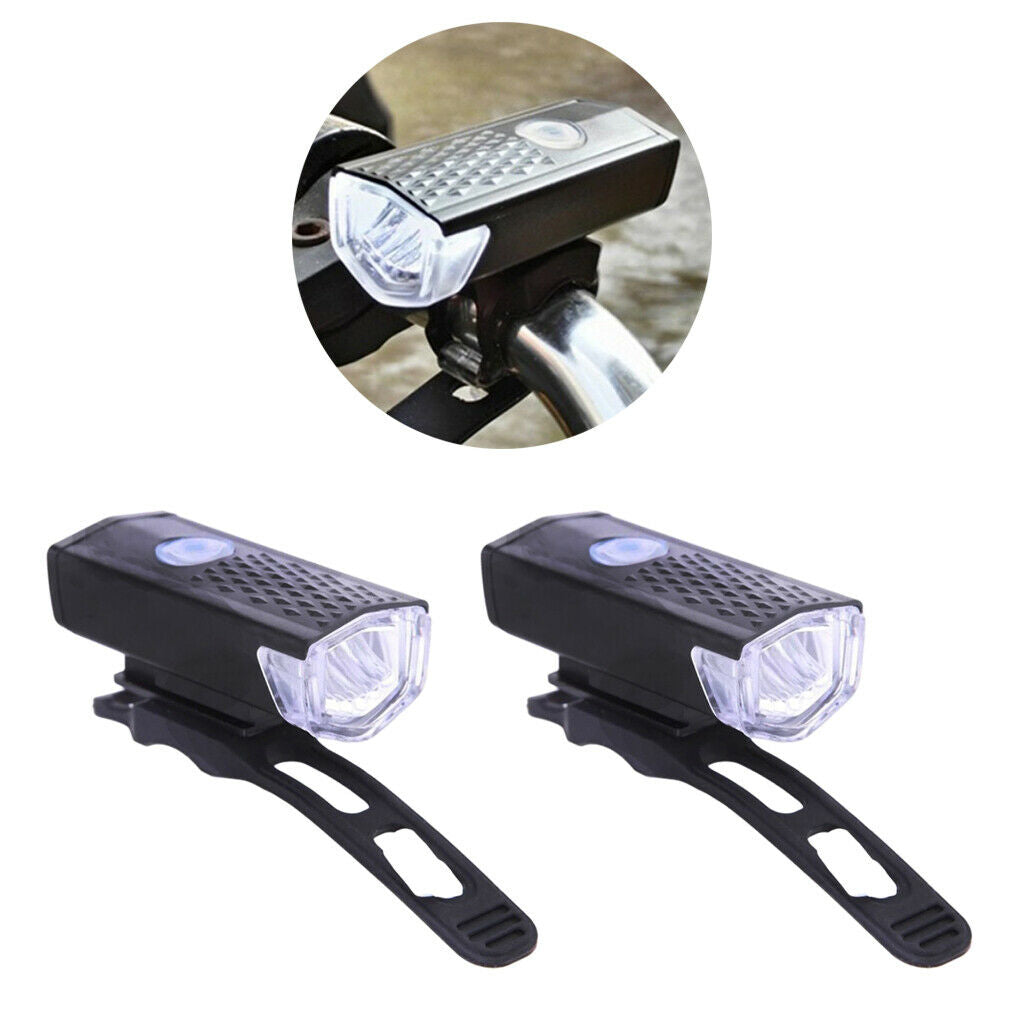 2pack USB Bike Headlight Safety Cycling Bicycle Handlebar LED Light Front Lamp