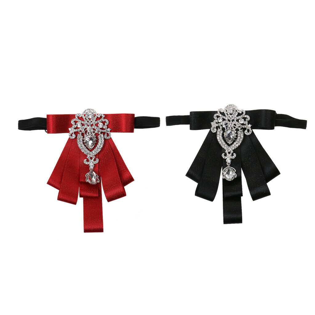 2pcs Men Fashion Tuxedo Satin Rhinestone Adjustable Wedding Bowtie Suit Bow Tie