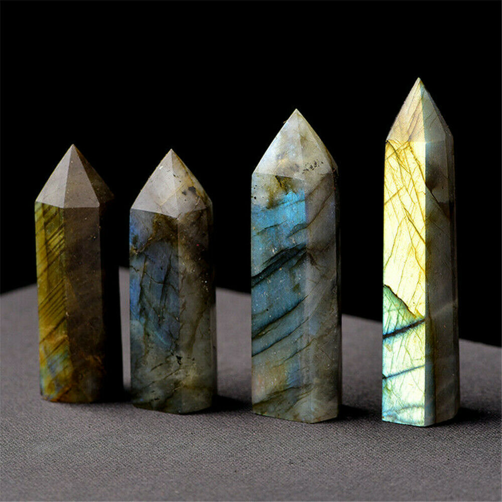 Natural Labradorite Moonstone Crystal Point Healing Stone Fluorite Wand Quartz