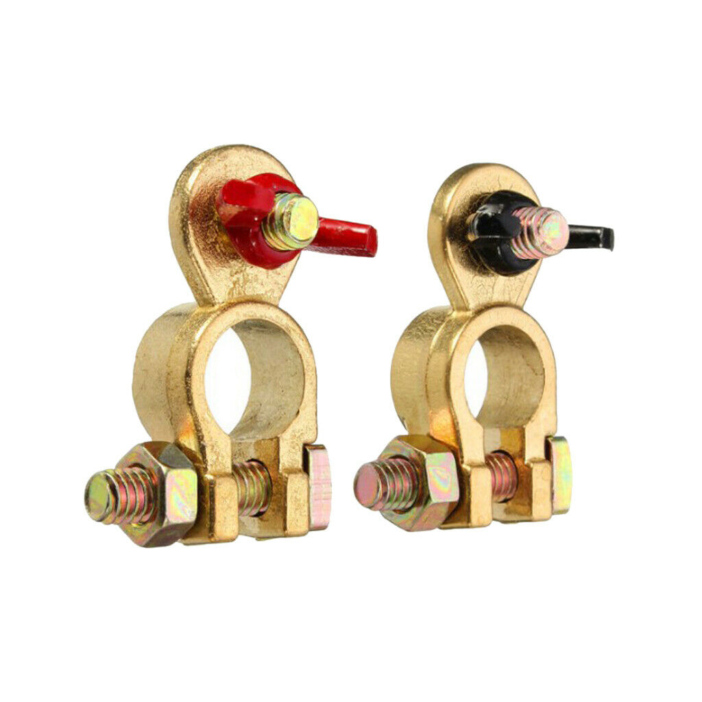 Brass Car Battery Terminal Post, Black, Red, Positive, Negative, 1 Pair (+ -)