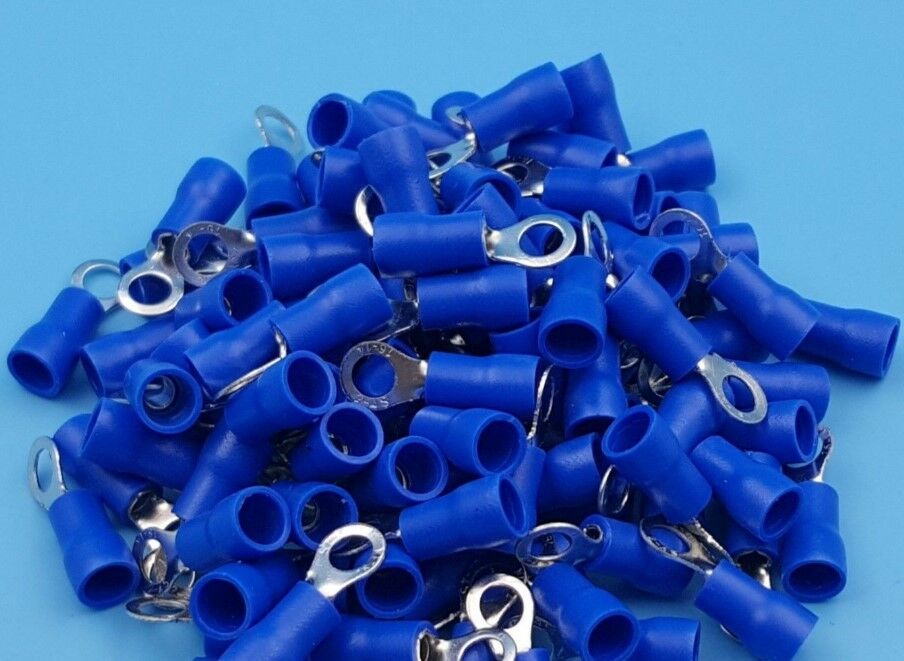 100pcs Blue Ring Insulated Wire Connector Electrical Crimp Terminal RV2-4
