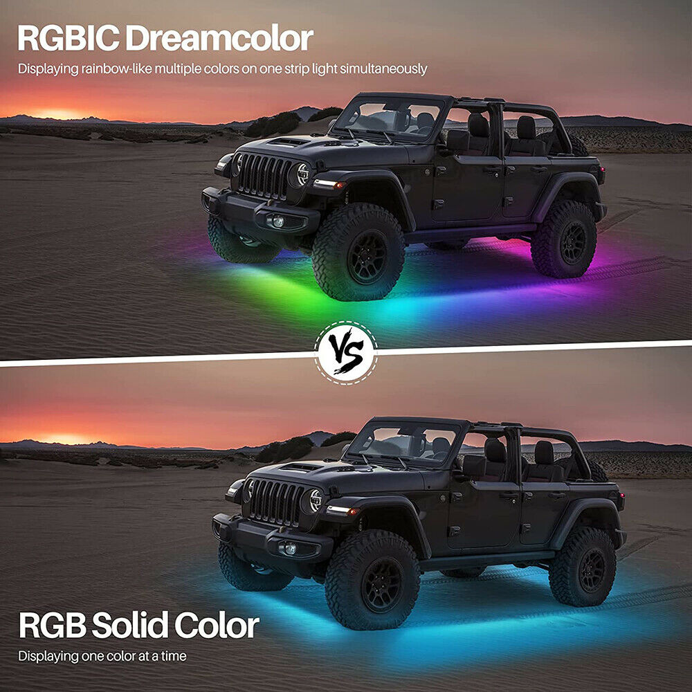 4pcs RGB Dream Color Underglow LED Kit Car Neon Strip Light Music APP Control