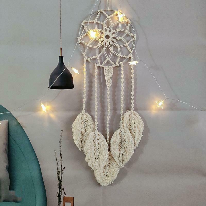 Macrame Dream Catcher Boho Woven Feather Leaf Tassel Wall Hanging Ornament Decor