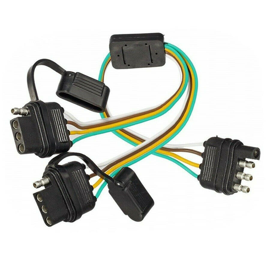 1x Flat 4 Pin Male &2x 4 Pin Female Connectors Tow Trailer Y-Splitter Harness