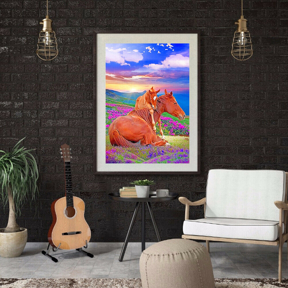 Blooming Flower Horse Digital Picture Landscape Animal Oil Painting Gift @