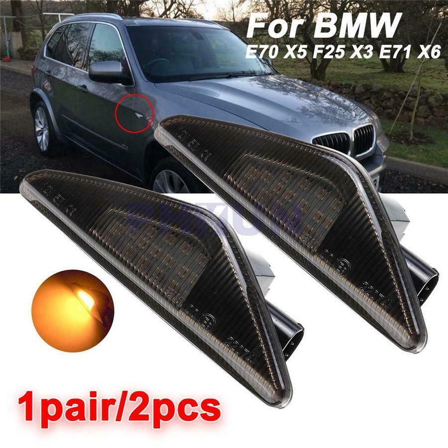 For BMW X5 X6 X3 E70 E71 E72 F25 LED Amber Side Markr Light Lamps Smoke Lens 2x