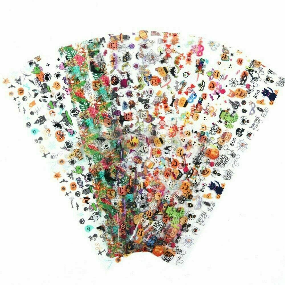 10Pcs Halloween Series Nail Foil Stickers Transfer Decals Paper Nail Decor