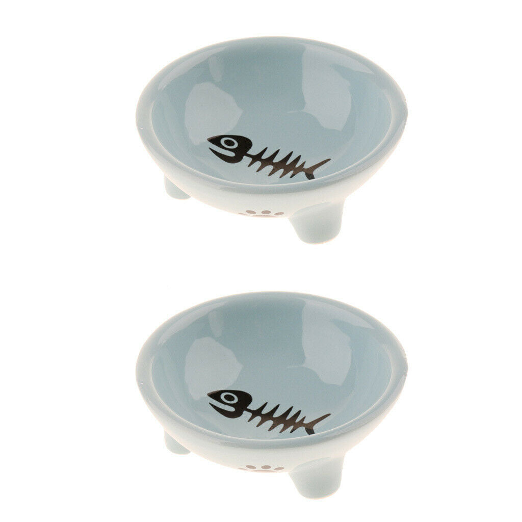2Pcs Pet Dog Ceramic Food Bowl Feeder Container 3-Legged Feeding Bowls