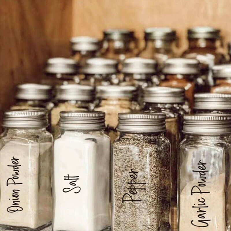 274pcs Transparent Spice Stickers Waterproof Black White Pantry Sticke.l8