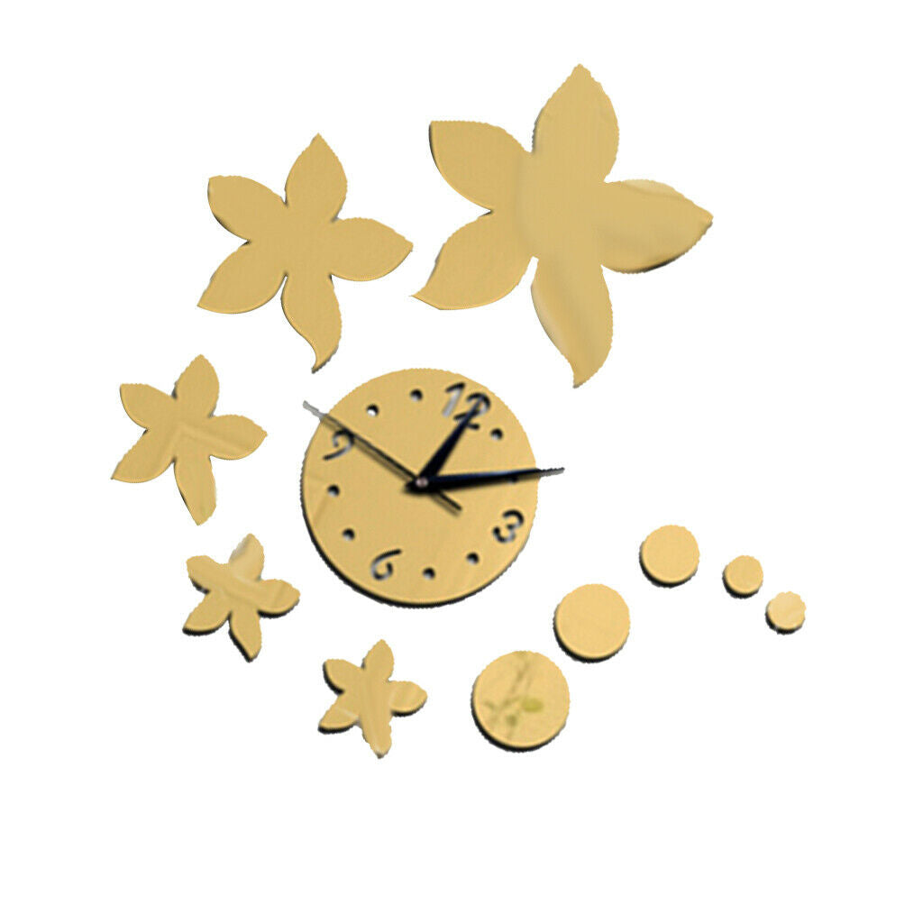 Fashion DIY Mirror Wall Creative Decoration Clock Bauhinia Flowers Golden
