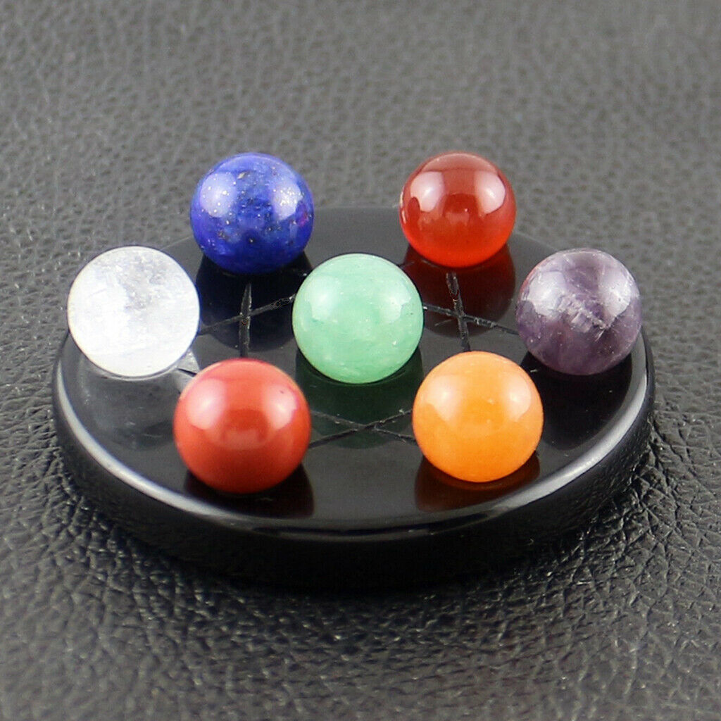 Natural Crystal Balls with Obsidian Base 7 Crystal Stars Array Multicolor