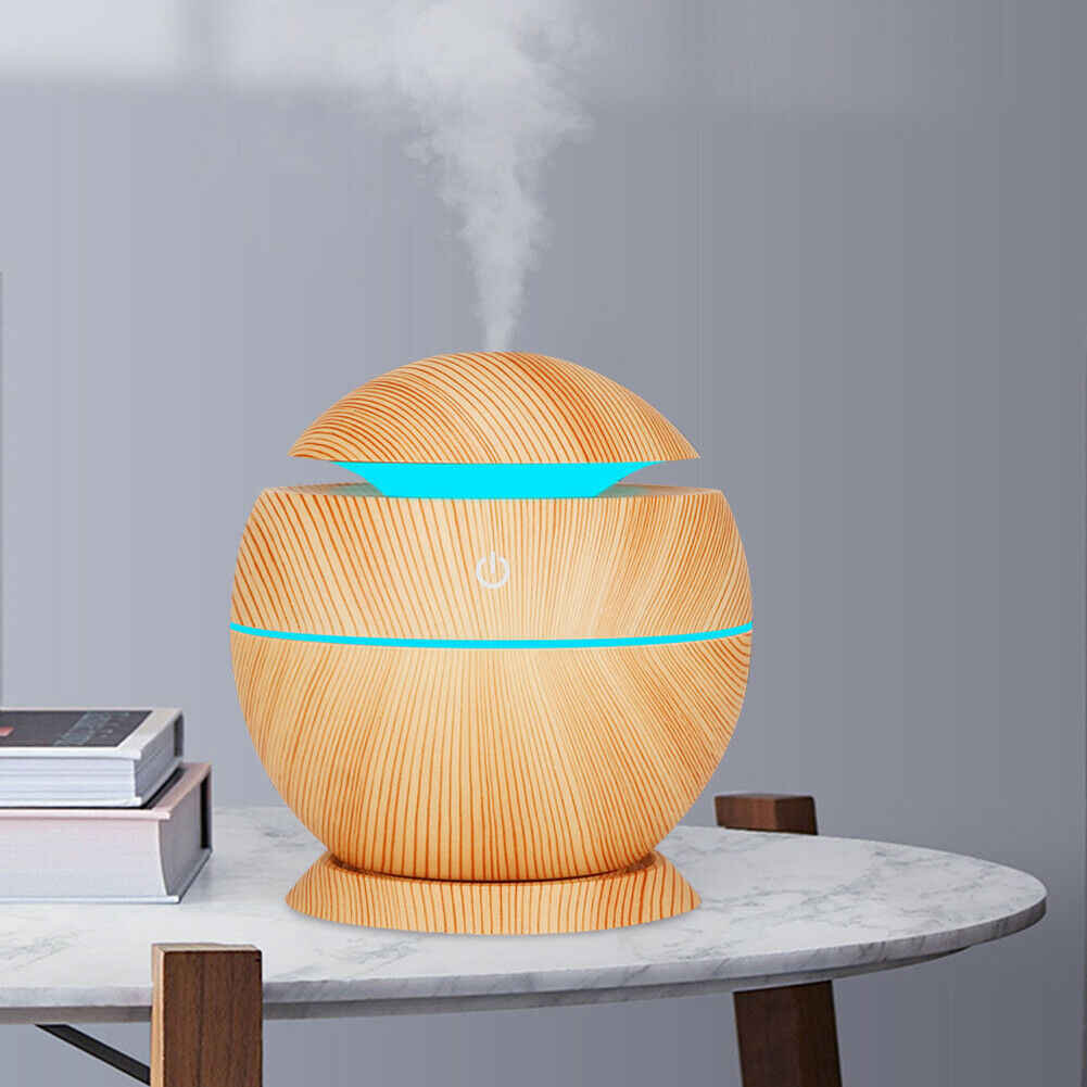 130ml USB Electric Air Humidifier Wood Grain 7 Color LED Lights Diffuser @