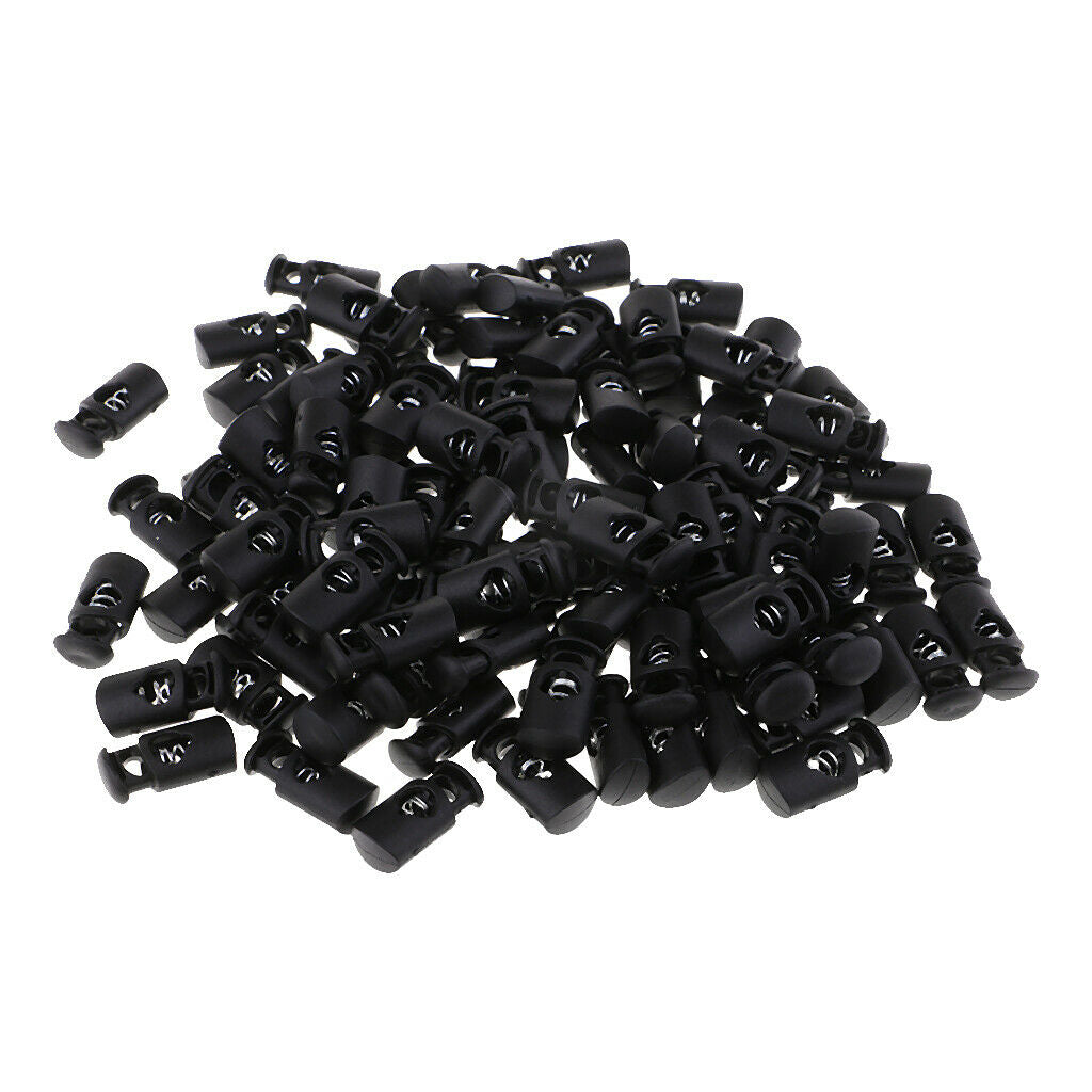 100 Pieces Spring Tent Cord Locks Luggage Toggle Stopper Buttons Black