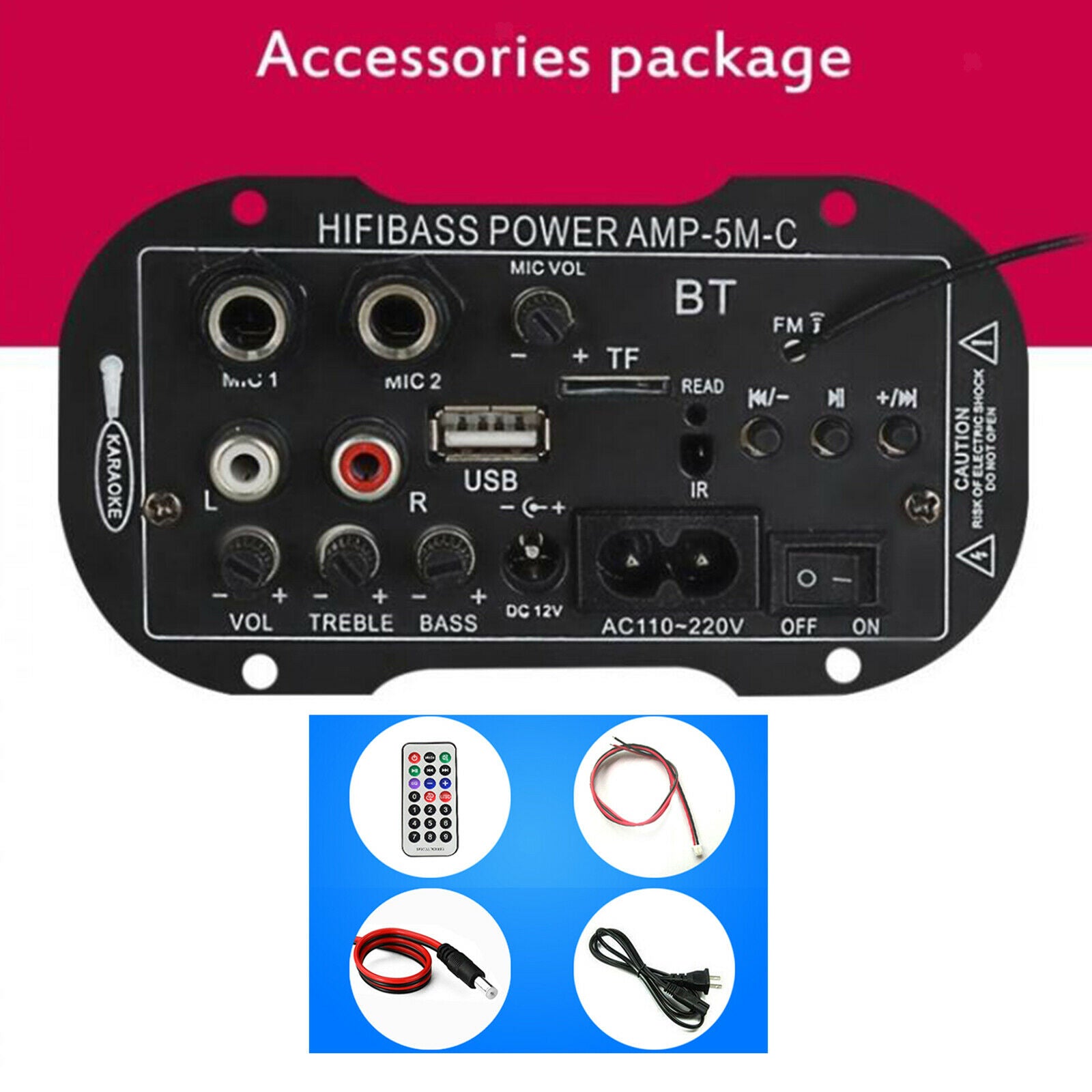 1Pc Bluetooth Amplifier Board 12V 220V Mono Stereo Sound High Power DIY USB TF