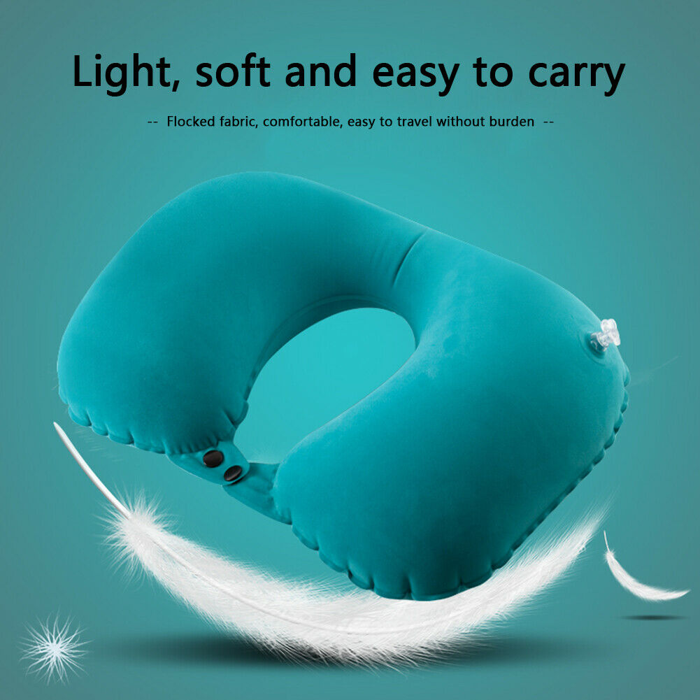 Inflatable Neck Pillow Support U Shaped Travel Pillow for Car Auto (Blue)  @