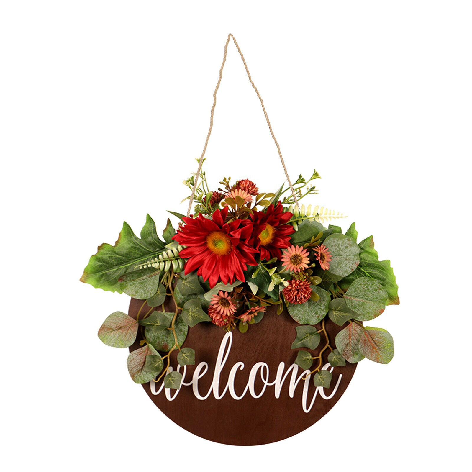 Round Wooden Welcome Door Sign Plaque Garland Ornament Holiday Decoration