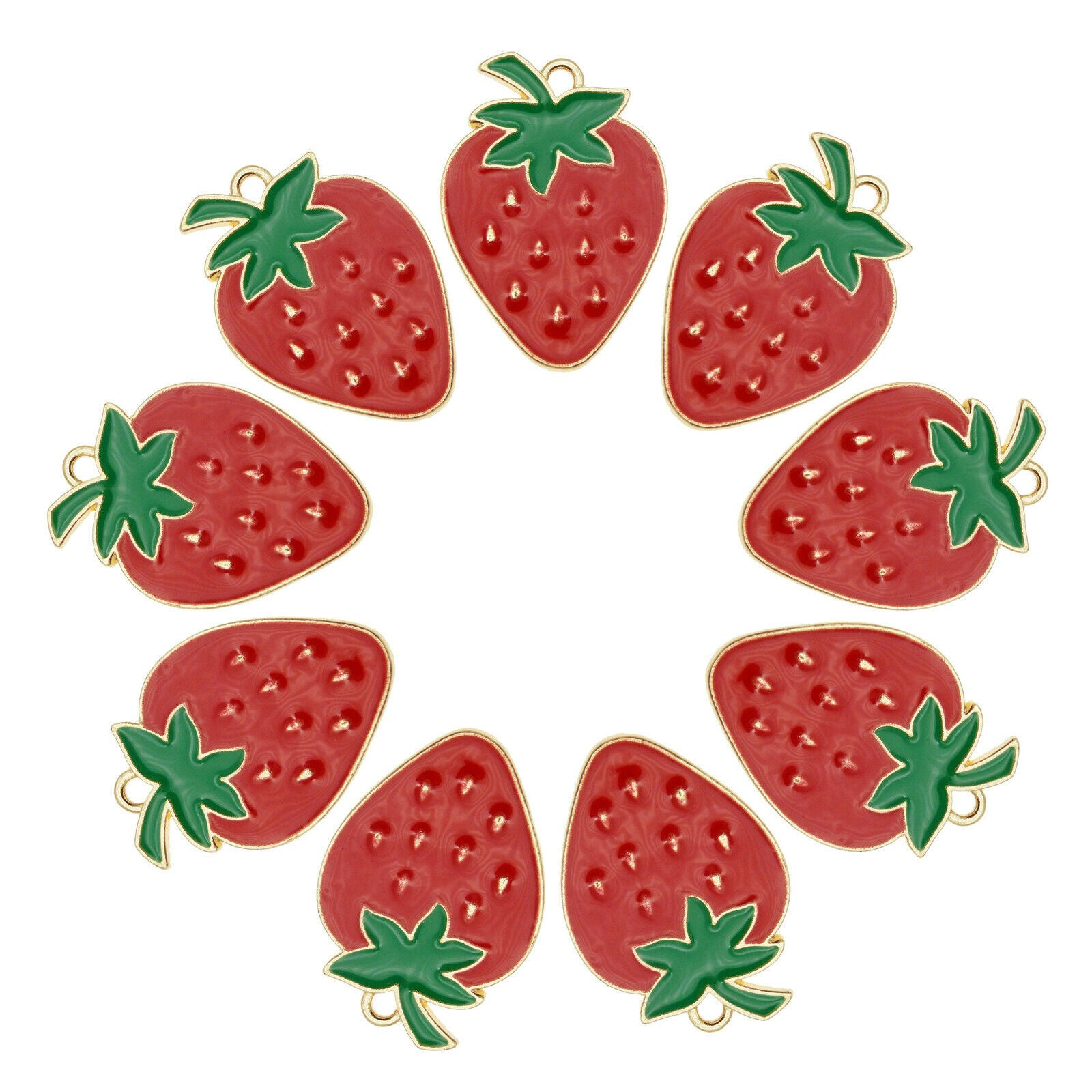 Wholesale Enamel Alloy Red Strawberry Fruit Pendant Charms DIY Findings 12pcs
