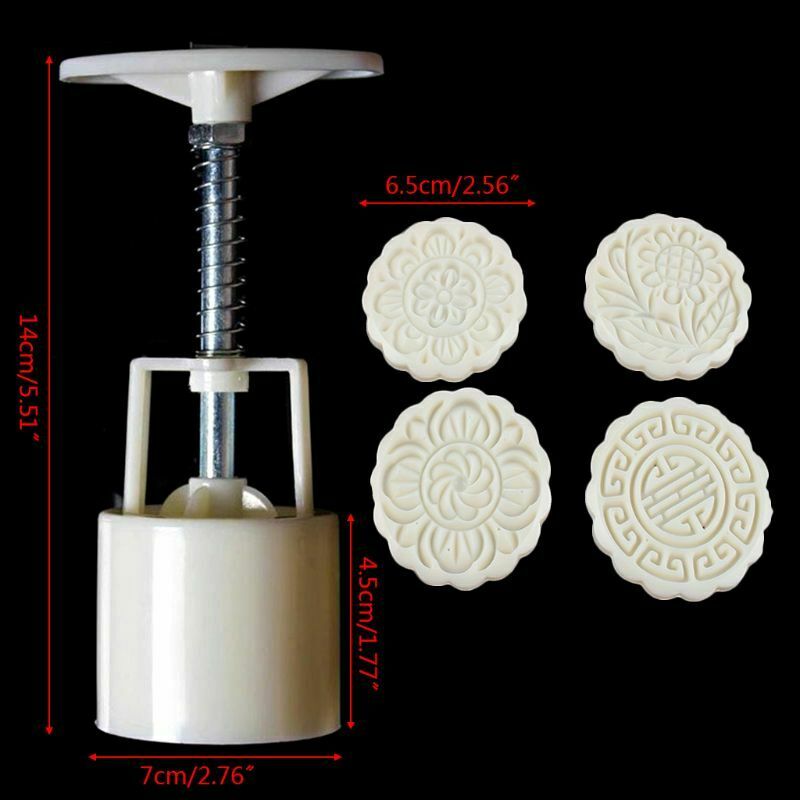 4pcs Flower Stamps Moon Cake Decor Mould Barrel Round Pastry Mooncake Mold 100g