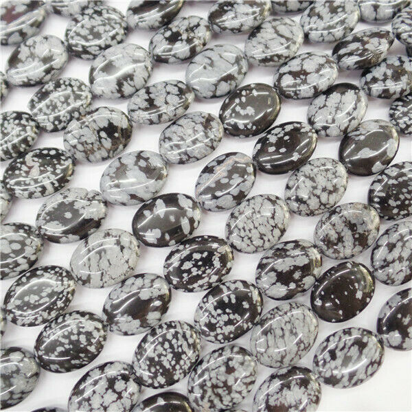 1 Strand 16x12x5mm Natural Snowflake Obsidian Oval Loose Beads 15.5inch HH9096