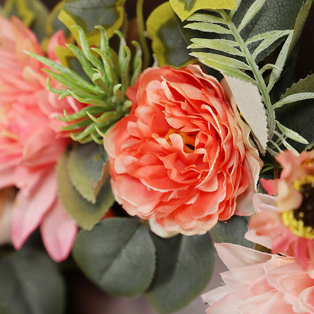 Artificial Flower Wreath Dahlia Floral Eucalyptus Garland Front Door Decor