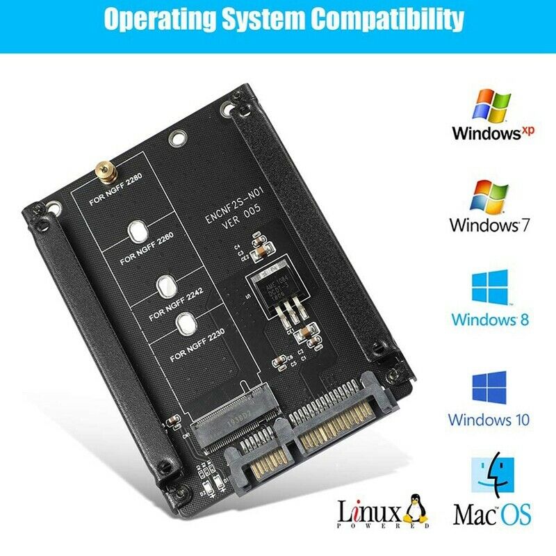 2Pcs Metal Case B+M Key M.2 NGFF SSD to 2.5 SATA 6Gb/S Adapter Card with EncloX5
