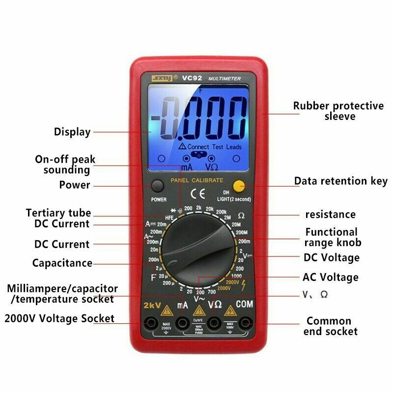 2021 Digital 2000V AC/DC High Voltage Multimeter Voltmeter Tester
