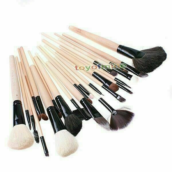 24 Pcs Beauty Makeup Brush Woodland Design Black Synthetic Leather Brushes Bag