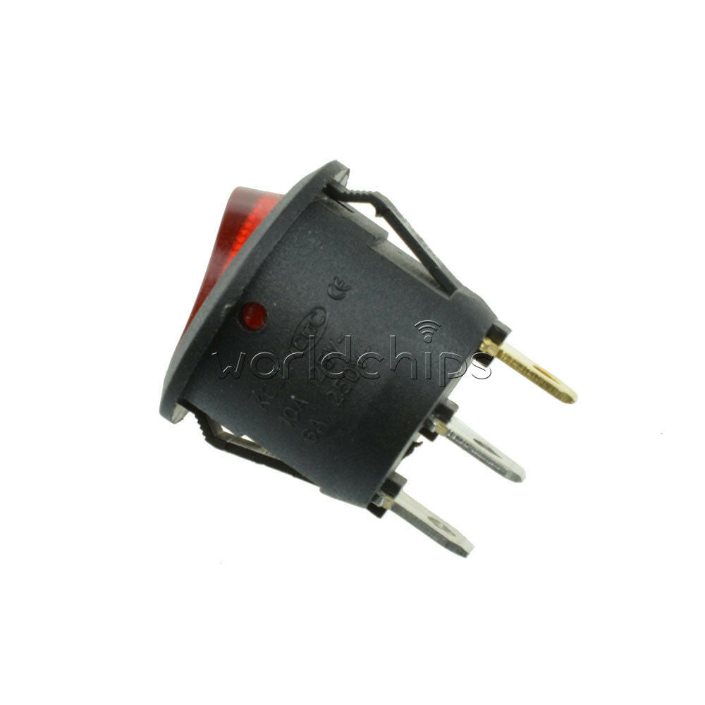 5Pcs Mini Round Red 3 Pin 125/250V SPDT ON-OFF Rocker Switch Snap-in
