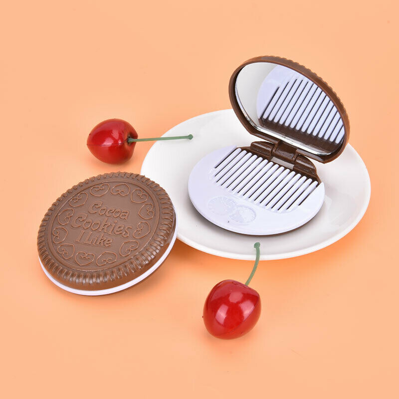New Makeup Tool Pocket Mirror Mini Cute Chocolate Cookie Shaped With CombL TH