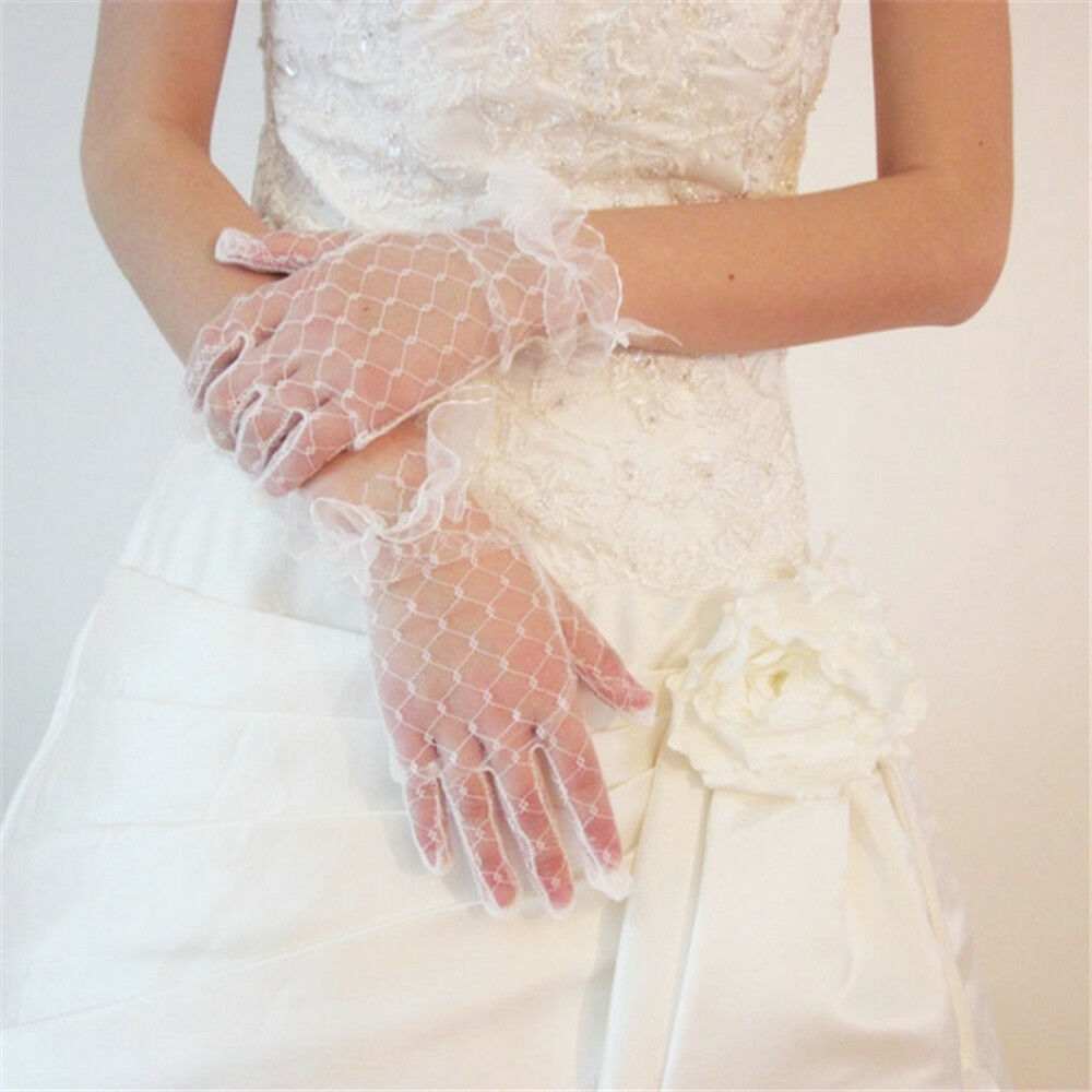 Elegant Bride White Lace Wedding Gloves Women's Wedding Bridal Party Short Glove