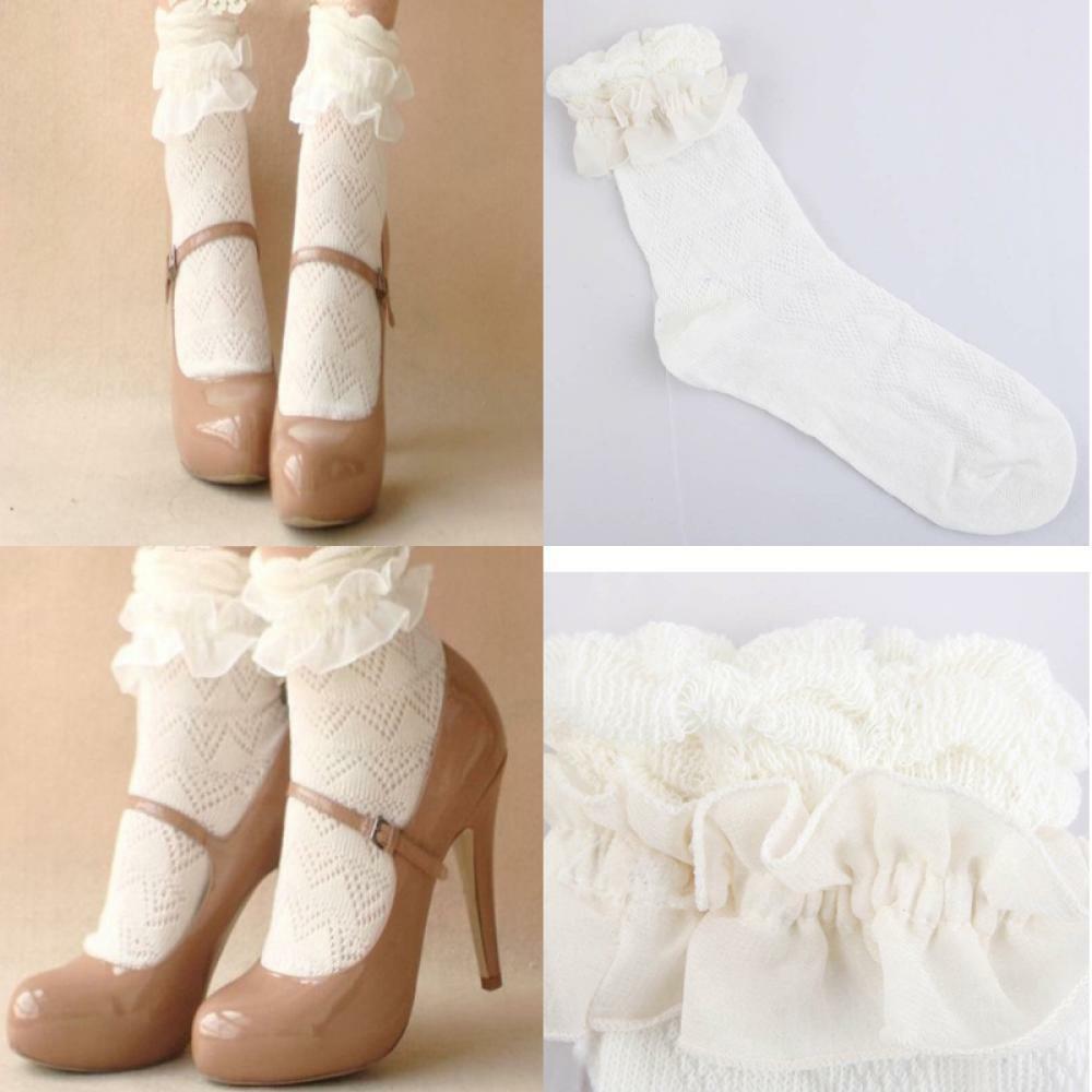 2021 Cute Women Girls Ankle Fancy Retro Lace Ruffle Frilly School Short Socks CA