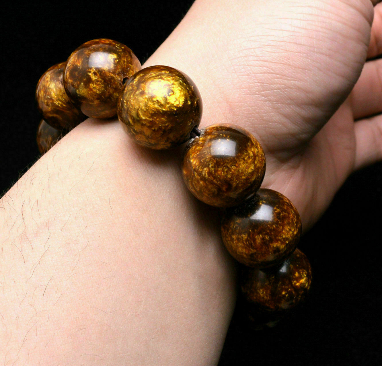 7.5" Chinese golden black coral sea willow bracelet beads 20 mm