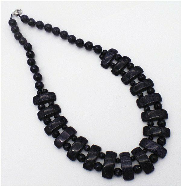 1 Strand 25x10x8mm Blue Sand Stone Handmade Rectangle Beads Necklace HH7355