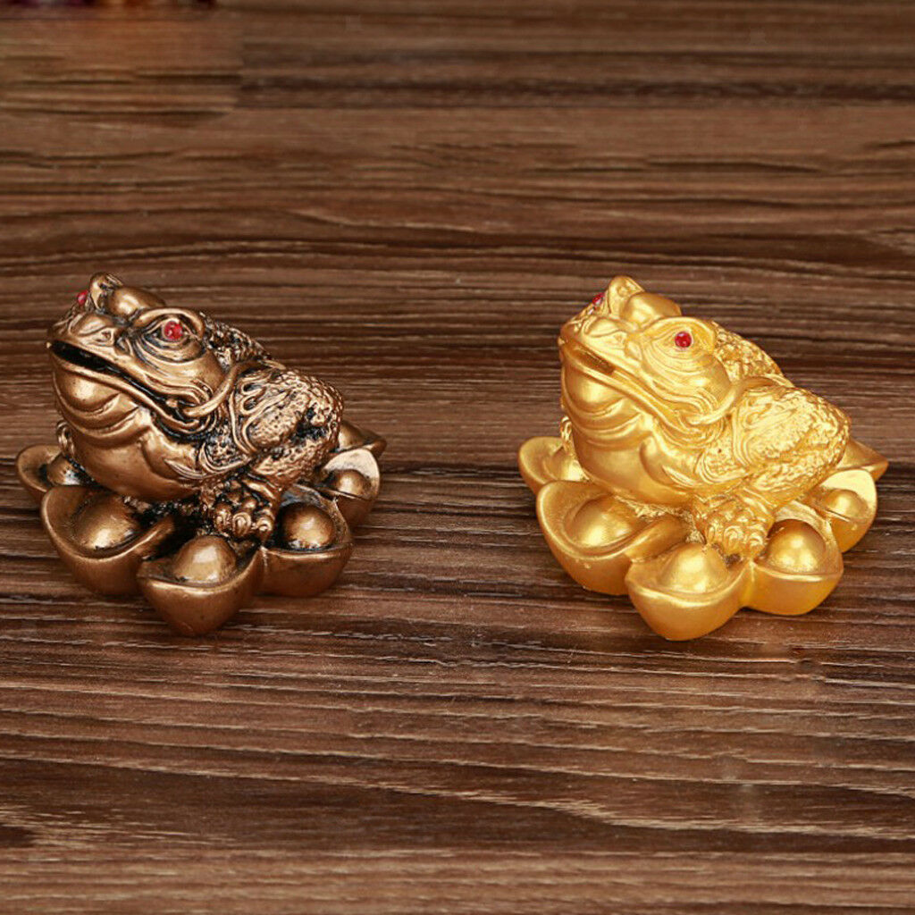 Money LUCKY Fortune Ching Frog Toad Coin Tabletop Feng Shui Decor 5cm Golden