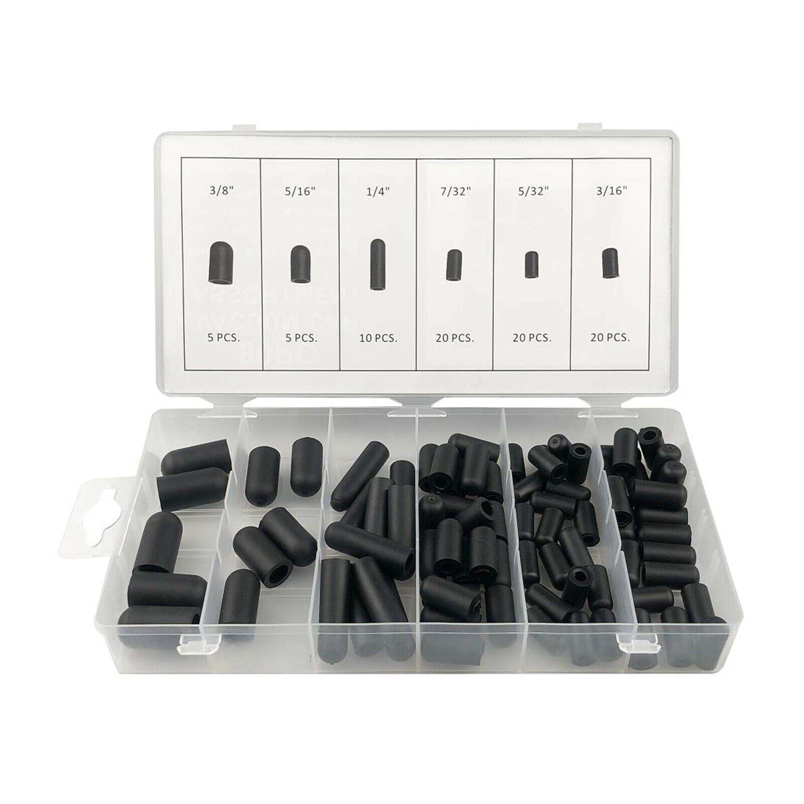 80 Pieces Black Rubber Vacuum Cap Assortment Kit 5/32" to 3/8" Replaces