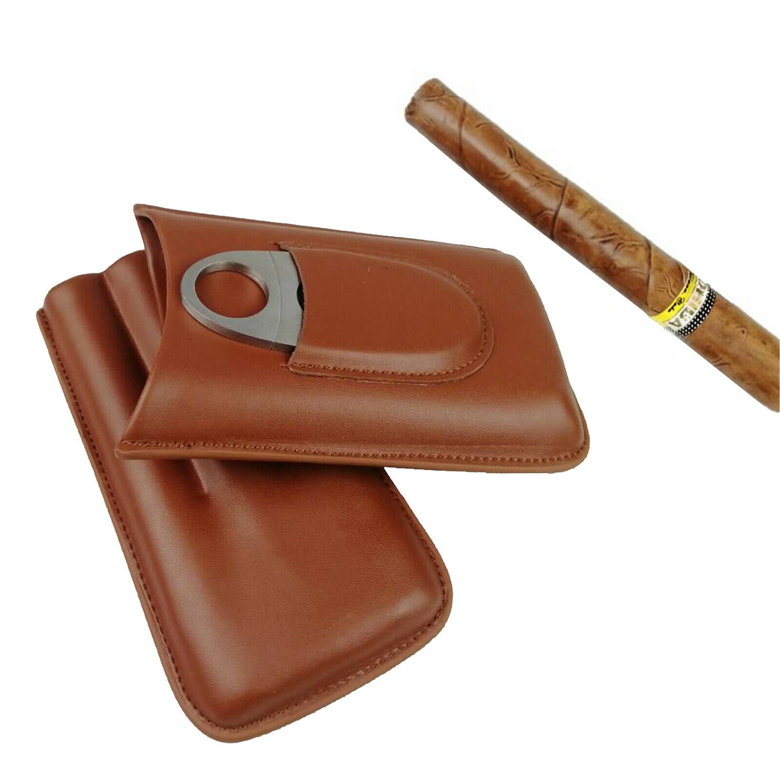 Travel Cigar Holder 3 Cigars Storage Carrying Case Tube W/ Cigar Cutter