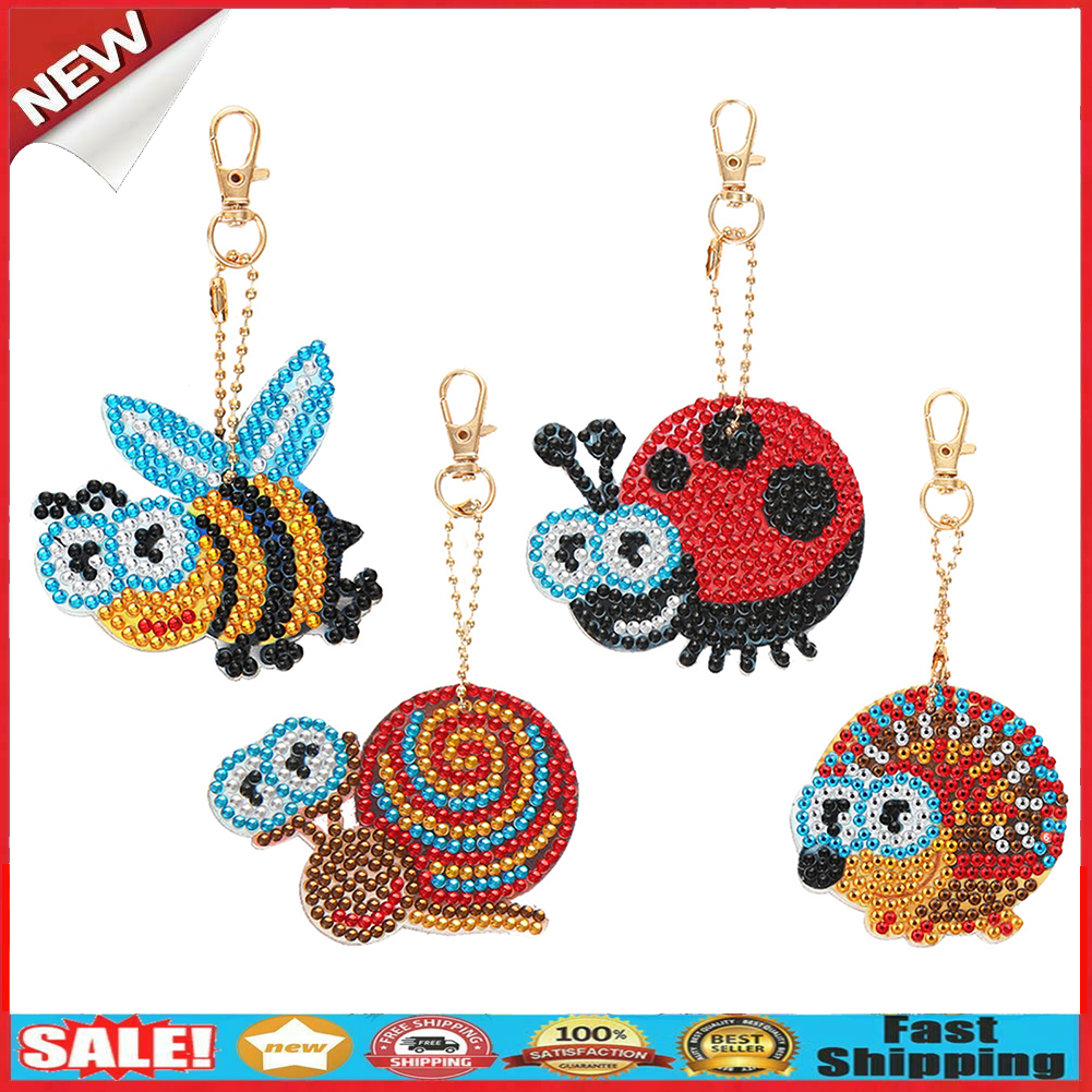 4pcs Art Insect Keychain DIY Full Special Shaped Drill Diamond Painting Kit @