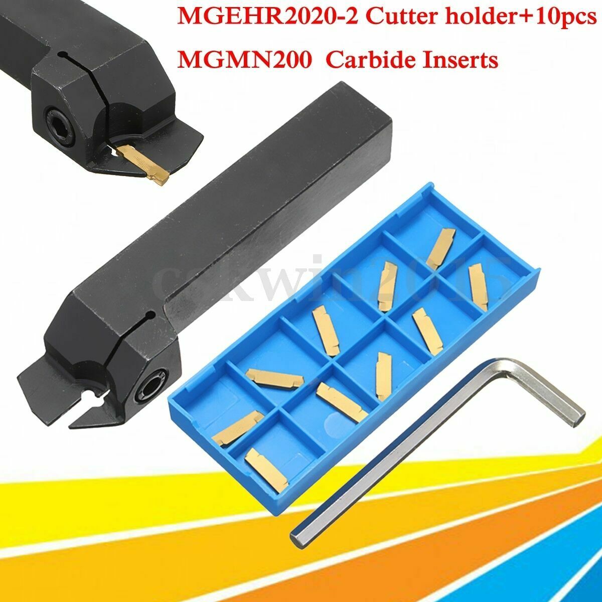 10pcs MGMN200 2mm Carbide Inserts + MGEHR2020-2 CNC Grooving Cut-Off`Tool Holder