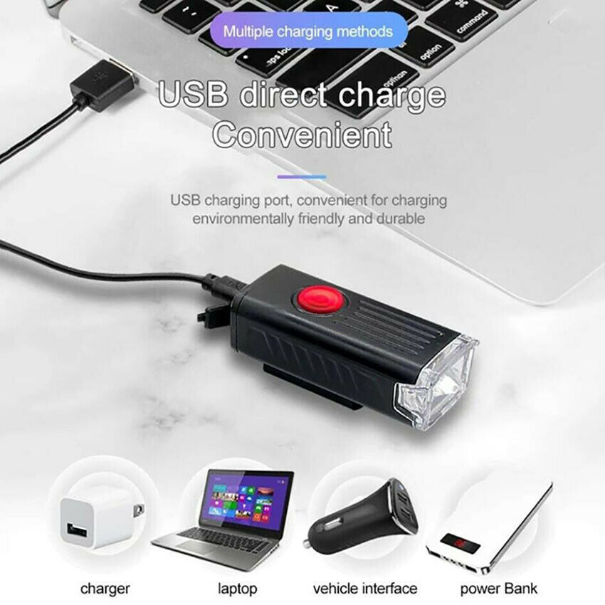 Rechargeable Bicycle Bike Headlight Rear Taillight Set USB LED Light Front Lamp