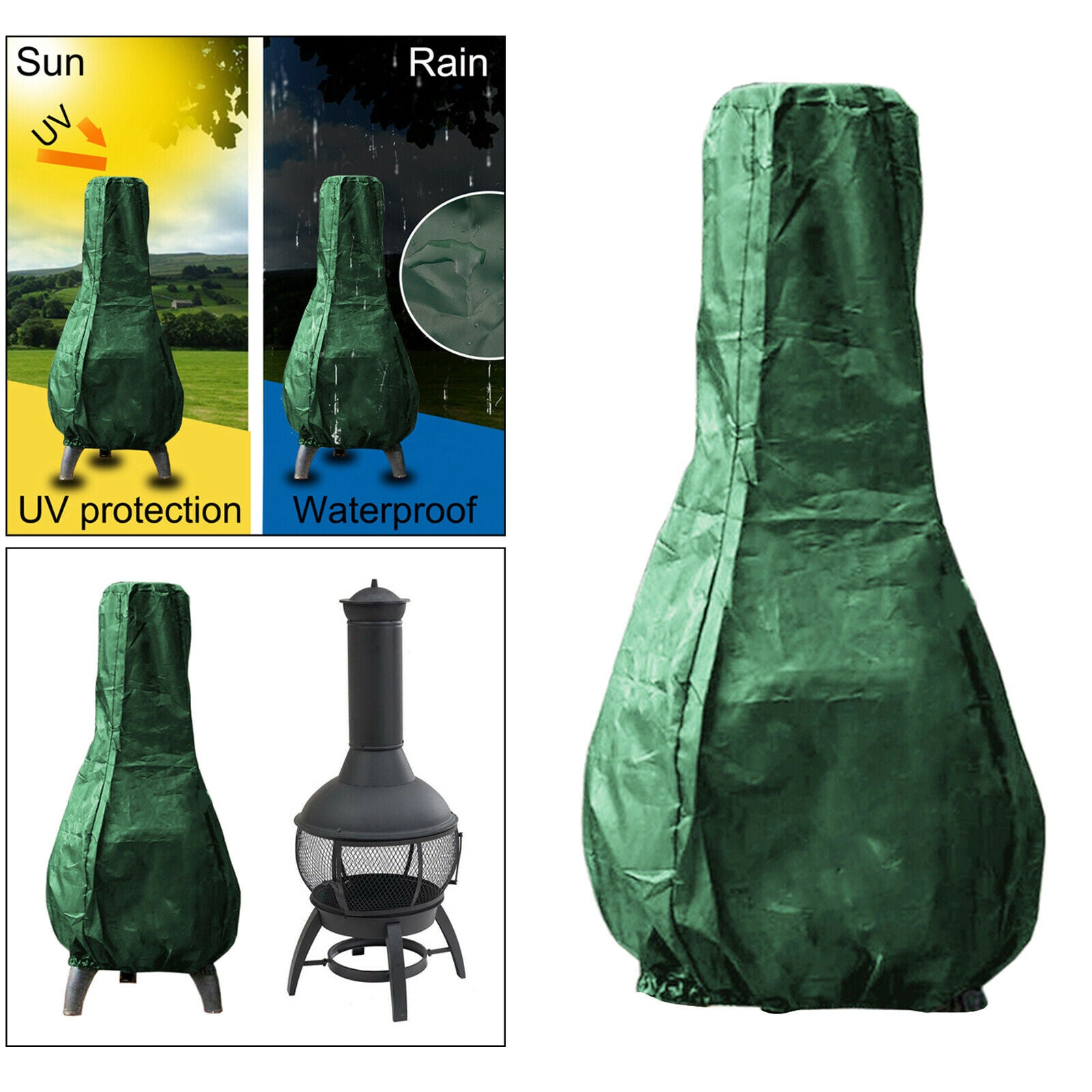Polyester Chiminea Fire Pit Cover Waterproof Outdoor Grill Stove - Green