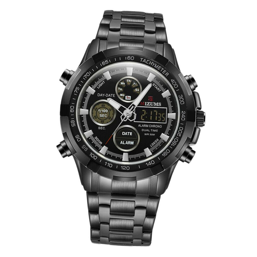 Quartz Waterproof Luminous Steel Belt Sports Watch for Men Black