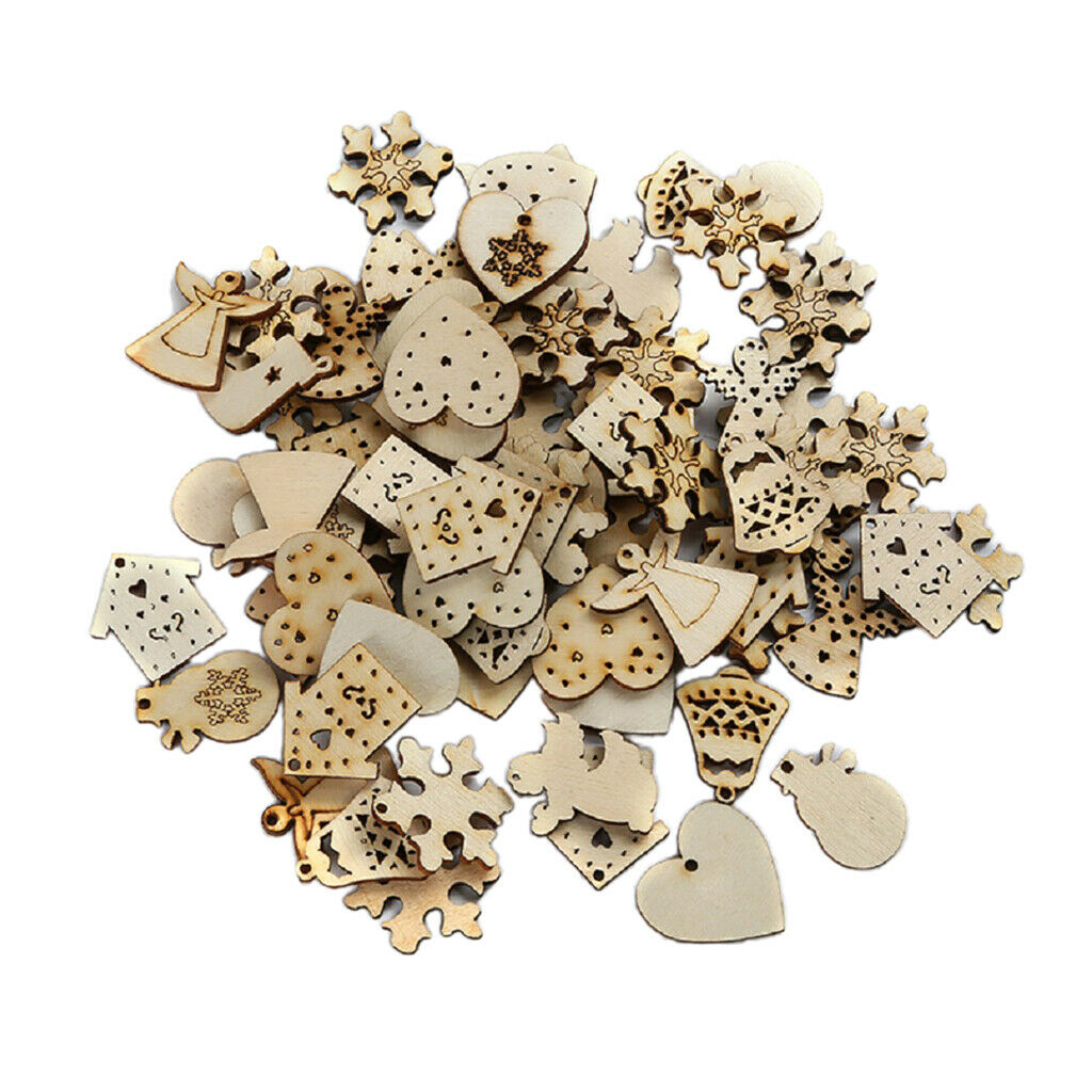 50 Pieces Mixed Wood Shapes Unfinished Slices Christmas Embellishments DIY