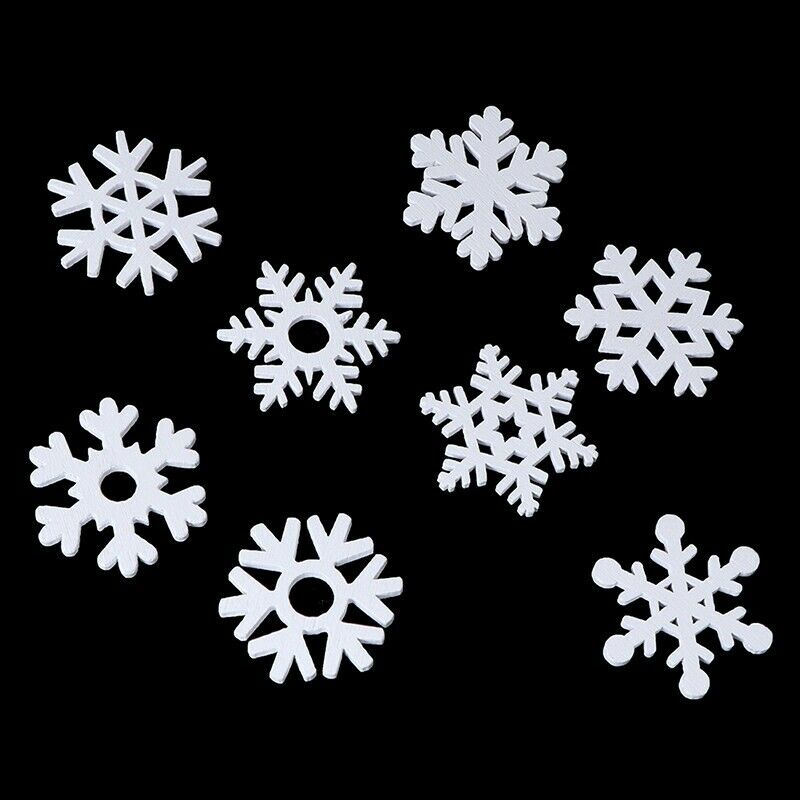 50pcs Snowflakes Decoration Christmas Ornaments Wooden Mix Shape White Pendants