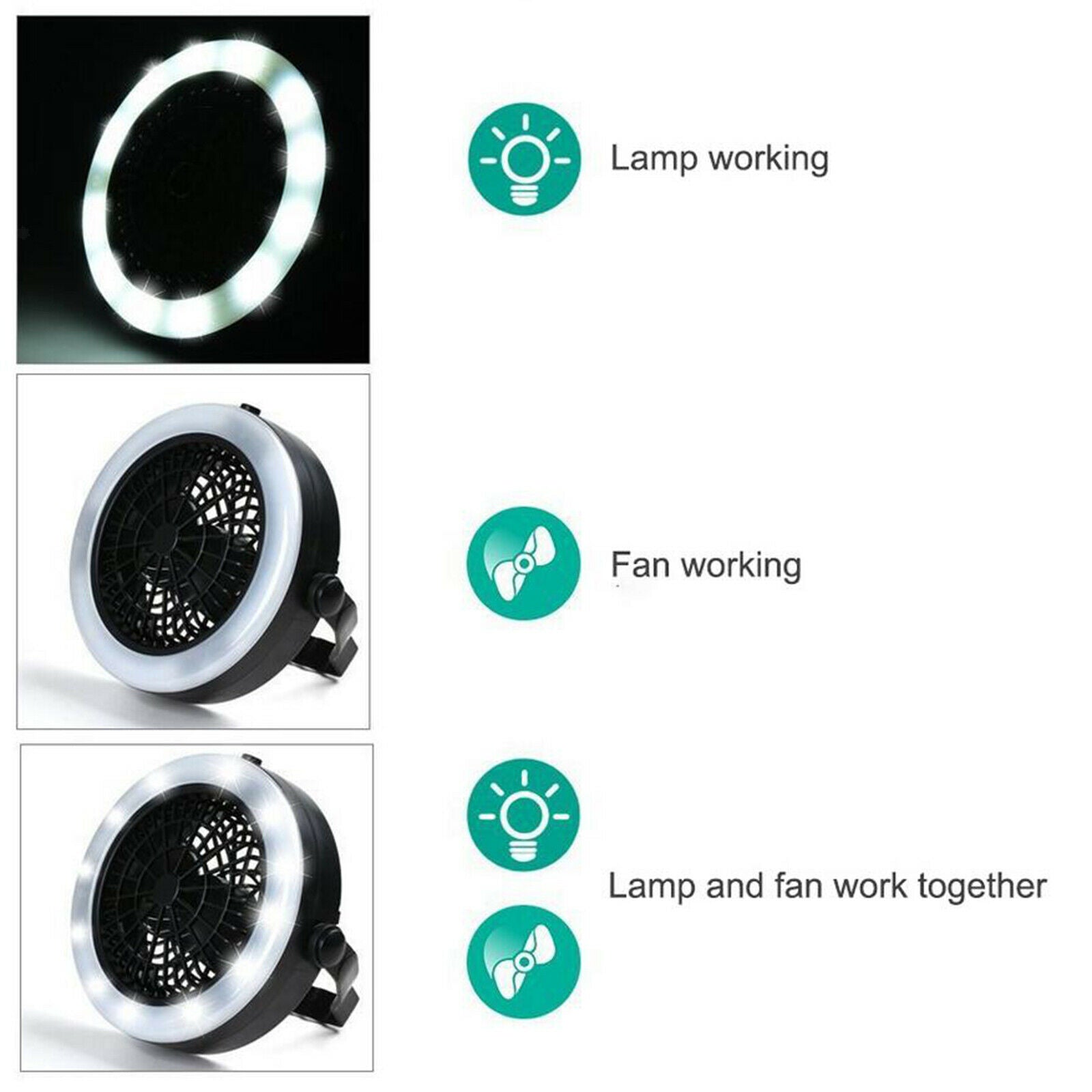 Portable Tent Fan with Light Car Camping Lantern RV USB Handheld LED Lights