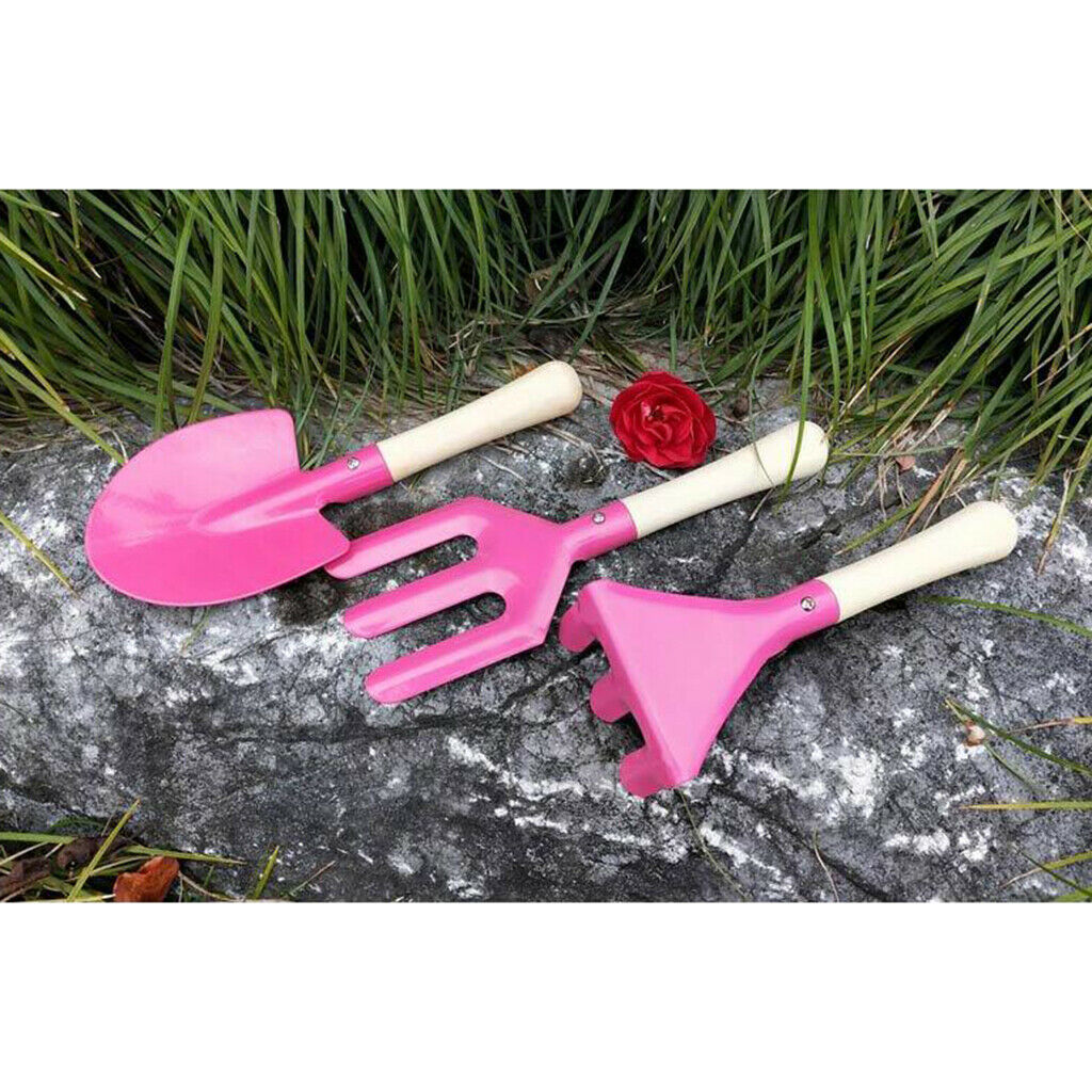 3pcs Mini Rake Shovel Fork Set for Kid's Easy to use Practical Safe Pink