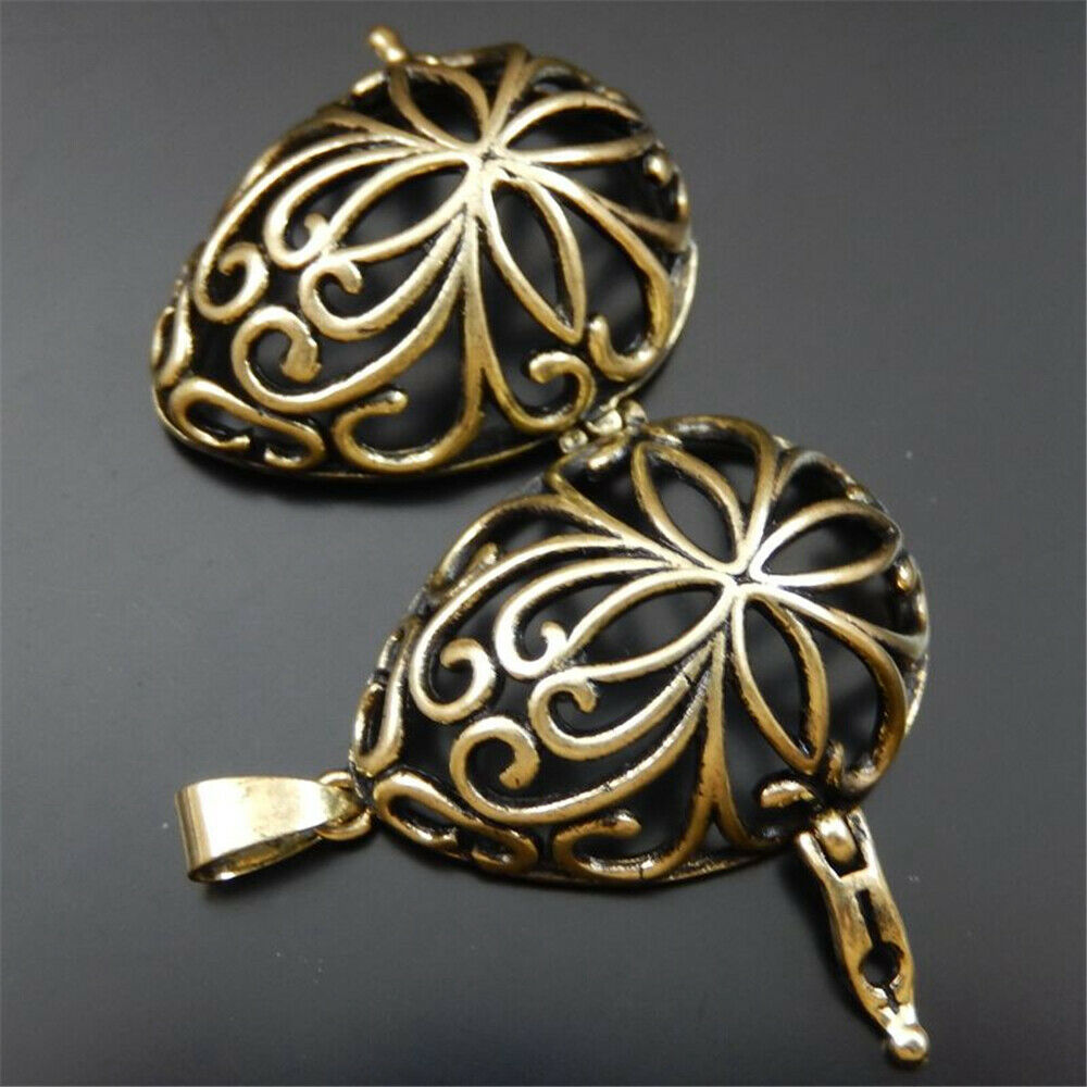 2PCS Retro Bronze Brass Floral Bola Ball Harmony Locket Oval Hollowed 28*22*34mm