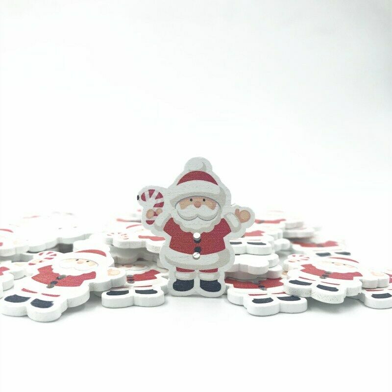 50pcs Christmas Santa Claus Wooden Buttons decoration holiday Sewing Scrapbookin
