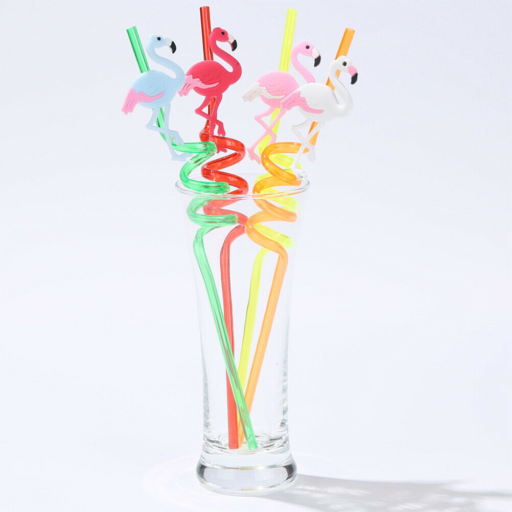 4x Drinking Straws Cartoon Flamingo PVC Juice Straws Hawaii Party Table D.l8